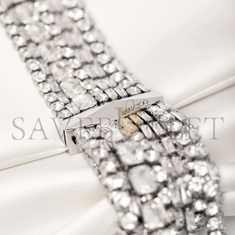 JIMMY CHOO ZANDRA IVORY SATIN CRYSTAL CLUTCH BAG ZANDRADUR0C3537 (30*15.5*2.5cm)